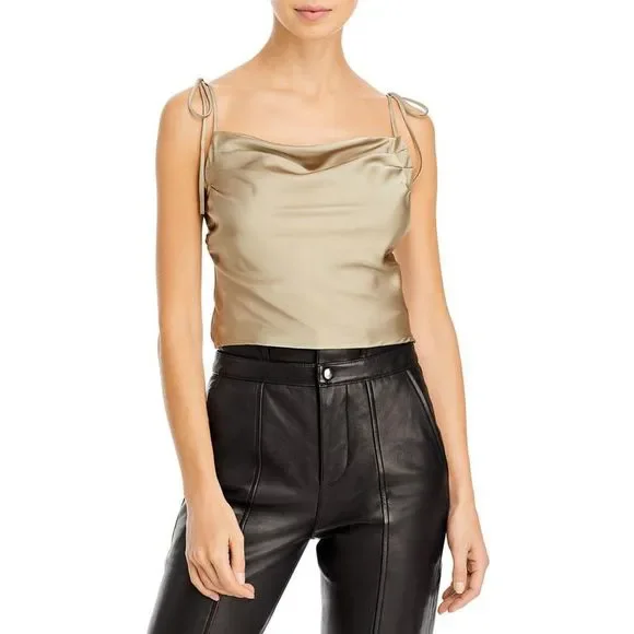 Fore Womens Beige Satin Tie Strap Party Cami Top NWT sz L - Picture 1 of 9